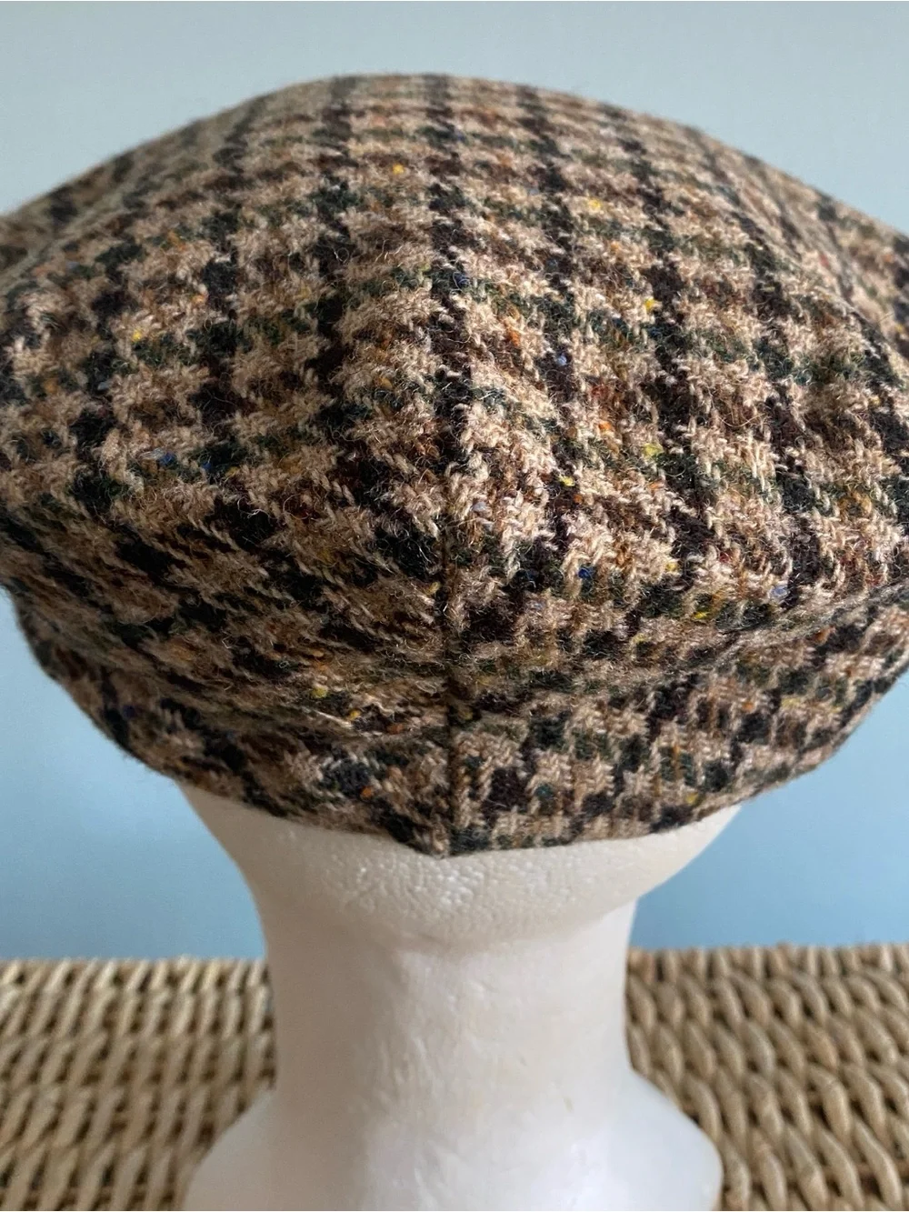 VTG Irish Flat Cap Hat Donegal Wool Houndstooth Unisex Bernard Slowey Weave